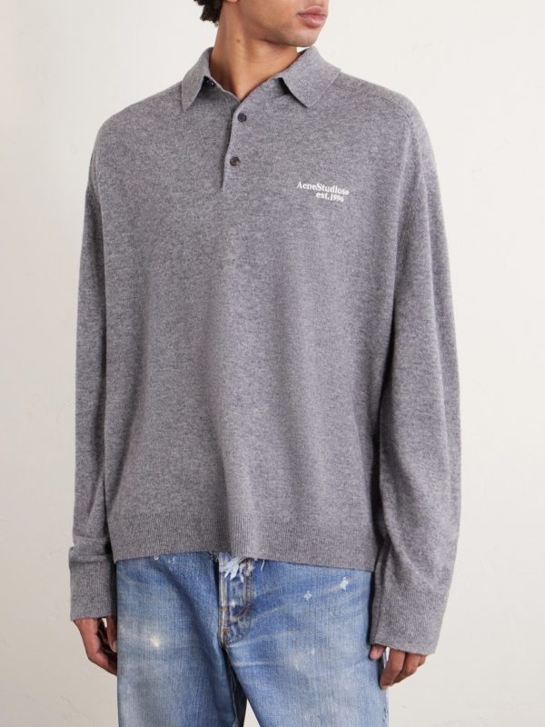Oversized Logo-Embroidered Wool and Yak-Blend Polo Sweater - FR Oversized Logo-Embroidered Wool and Yak-Blend Polo Sweater - FR