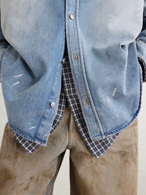 Paint-Splattered Distressed Denim Shirt - CU Paint-Splattered Distressed Denim Shirt - CU