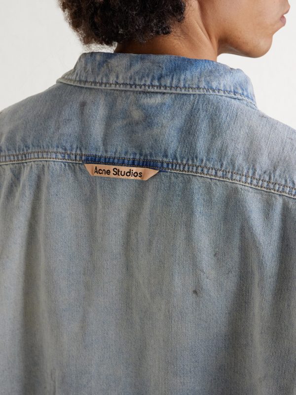 Paint-Splattered Distressed Denim Shirt - E1 Paint-Splattered Distressed Denim Shirt - E1