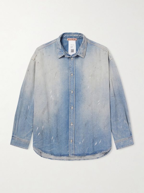 Paint-Splattered Distressed Denim Shirt Paint-Splattered Distressed Denim Shirt
