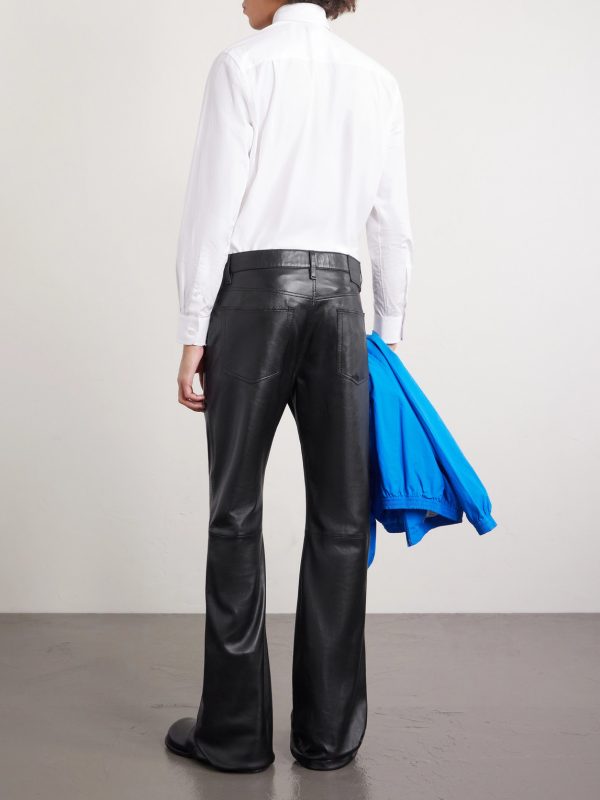 Flared Panelled Leather Trousers - BK Flared Panelled Leather Trousers - BK