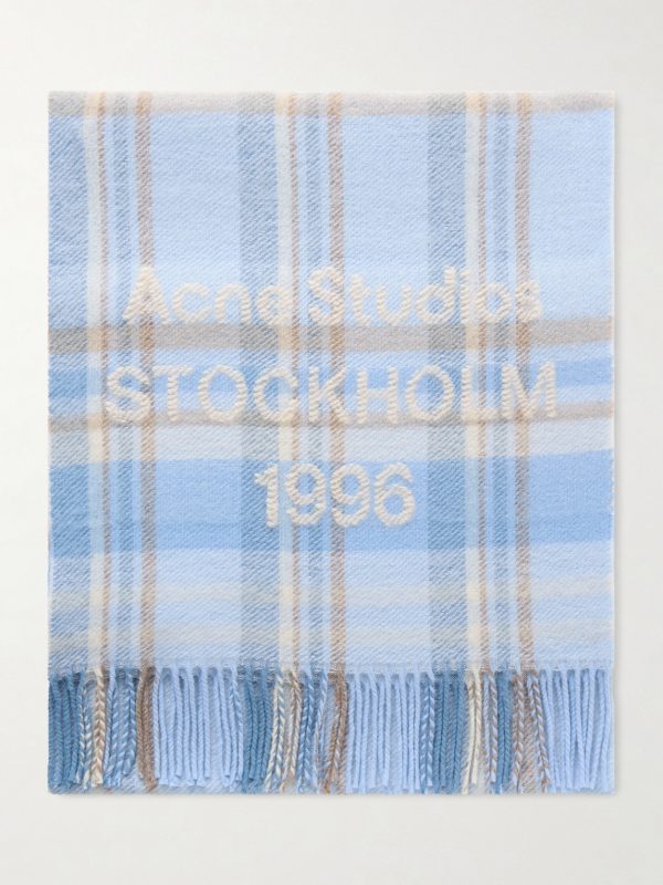 1996 Fringed Checked Wool-Blend Scarf