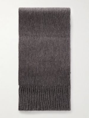 Vinnie Fringed Logo-Embroidered Alpaca and Wool-Blend Scarf