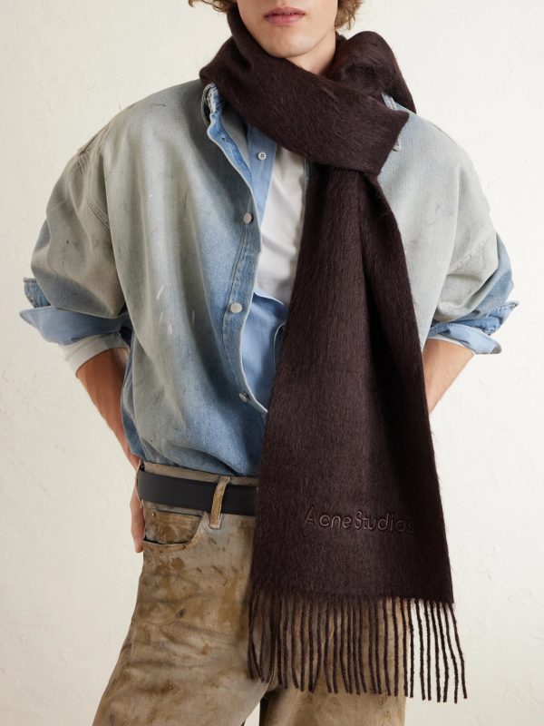 Vinnie Fringed Logo-Embroidered Alpaca and Wool-Blend Scarf - FR