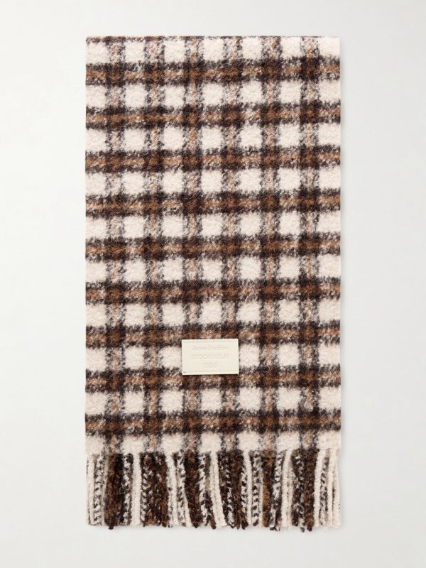 Fringed Logo-Appliquéd Leather-Trimmed Knitted Scarf