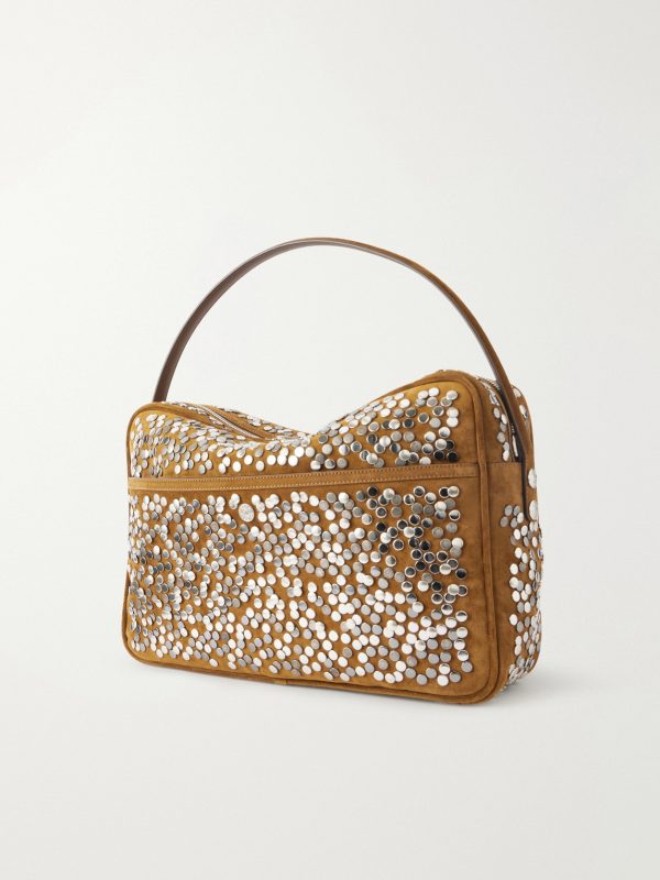 Camero Camera Embellished Suede Shoulder Bag - BK