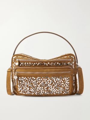 Camero Camera Embellished Suede Shoulder Bag