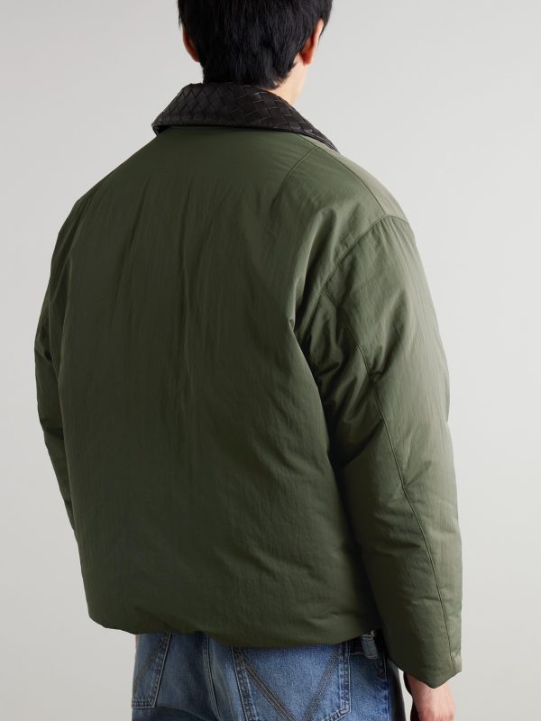 Intrecciato Leather-Trimmed Shell Down Jacket - BK