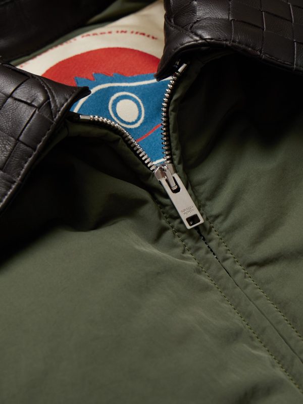 Intrecciato Leather-Trimmed Shell Down Jacket - CU