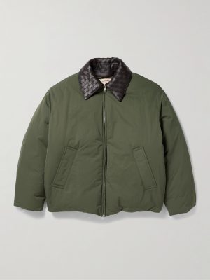 Intrecciato Leather-Trimmed Shell Down Jacket Intrecciato Leather-Trimmed Shell Down Jacket