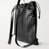 Trail Intrecciato Leather Drawstring Backpack - BK Trail Intrecciato Leather Drawstring Backpack - BK