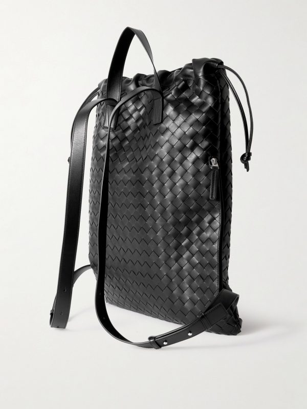 Trail Intrecciato Leather Drawstring Backpack - BK Trail Intrecciato Leather Drawstring Backpack - BK
