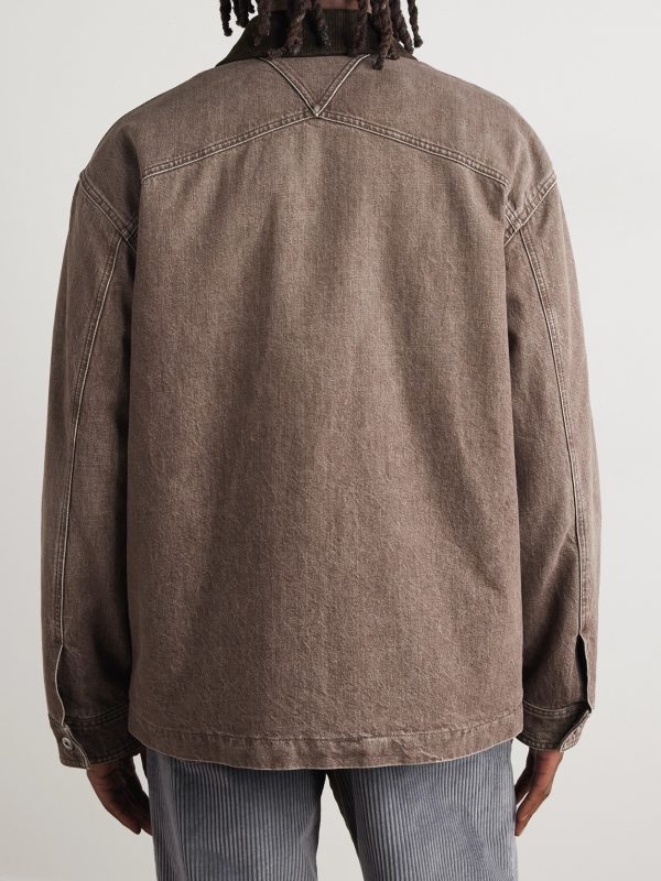 Logo-Appliquéd Suede-Trimmed Denim Jacket - BK