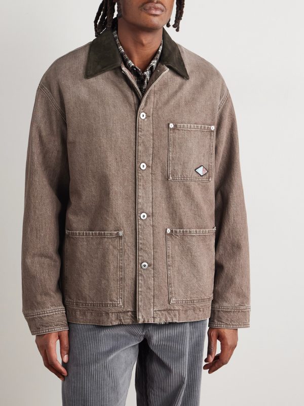 Logo-Appliquéd Suede-Trimmed Denim Jacket - FR