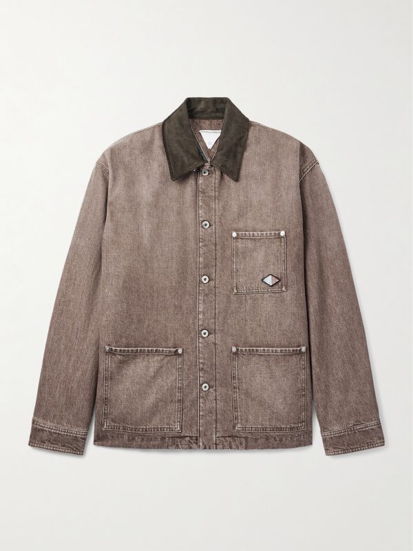 Logo-Appliquéd Suede-Trimmed Denim Jacket