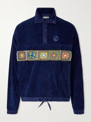 Polite Oversized Embroidered Appliquéd Organic Cotton-Corduroy Sweatshirt