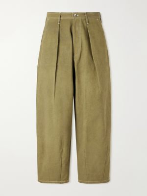 Lush Wide-Leg Pleated Organic Cotton-Canvas Trousers