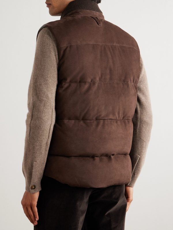 Locke Wool-Trimmed Quilted Suede Down Gilet - BK Locke Wool-Trimmed Quilted Suede Down Gilet - BK