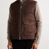Locke Wool-Trimmed Quilted Suede Down Gilet - FR Locke Wool-Trimmed Quilted Suede Down Gilet - FR