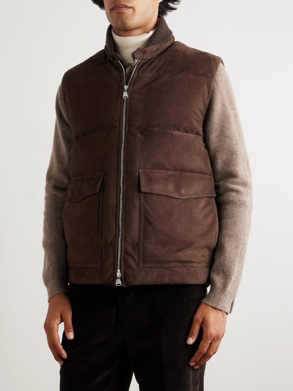 Locke Wool-Trimmed Quilted Suede Down Gilet - FR Locke Wool-Trimmed Quilted Suede Down Gilet - FR