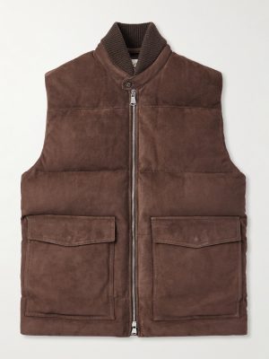 Locke Wool-Trimmed Quilted Suede Down Gilet Locke Wool-Trimmed Quilted Suede Down Gilet