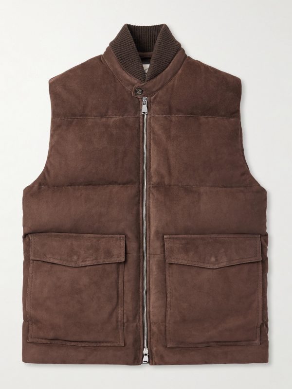 Locke Wool-Trimmed Quilted Suede Down Gilet Locke Wool-Trimmed Quilted Suede Down Gilet
