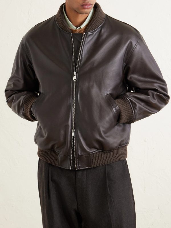 Oversized Leather Bomber Jacket - FR