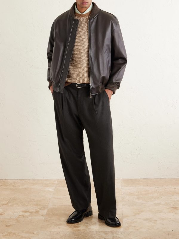 Oversized Leather Bomber Jacket - OU
