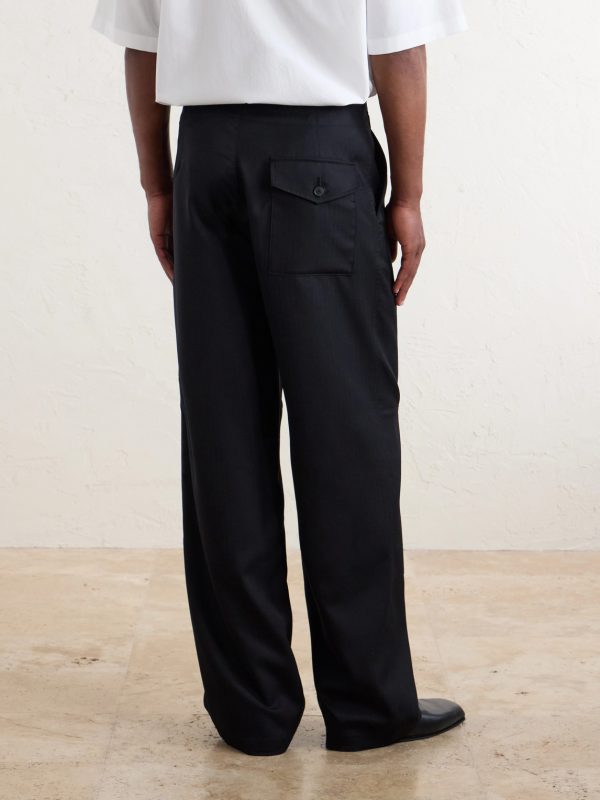 Wide-Leg Wool Herringbone Cargo Trousers - BK