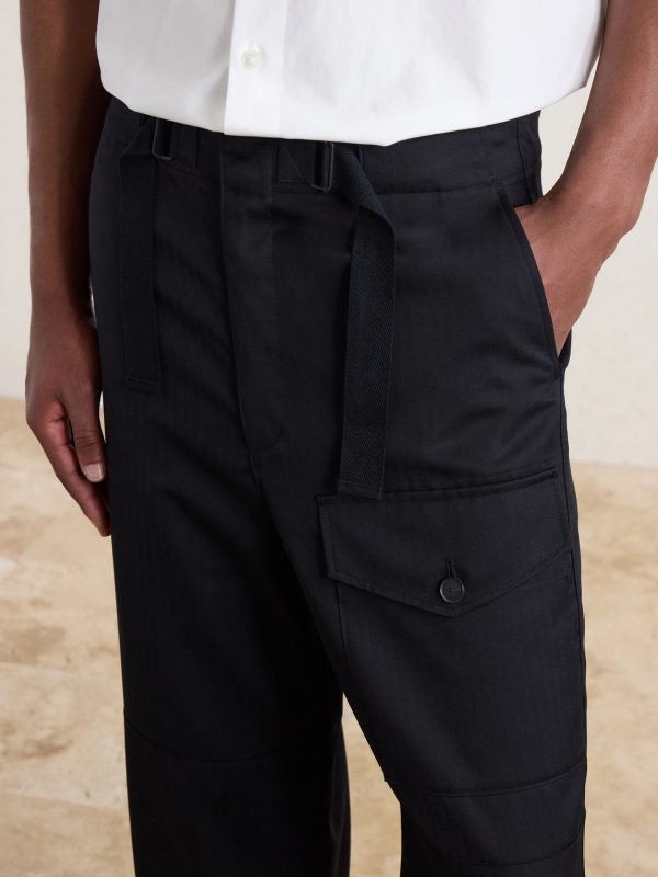 Wide-Leg Wool Herringbone Cargo Trousers - CU