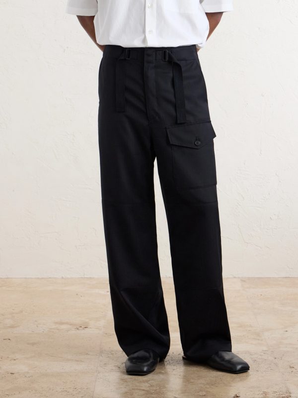 Wide-Leg Wool Herringbone Cargo Trousers - FR