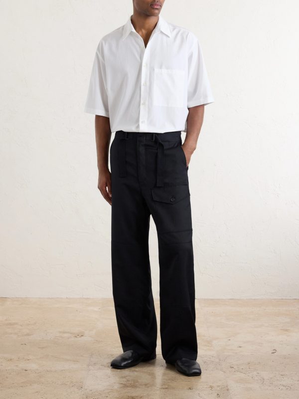 Wide-Leg Wool Herringbone Cargo Trousers - OU