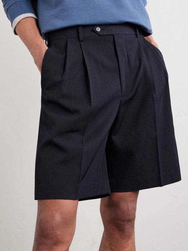 Wide-Leg Pleated Wool-Gabardine Shorts - CU