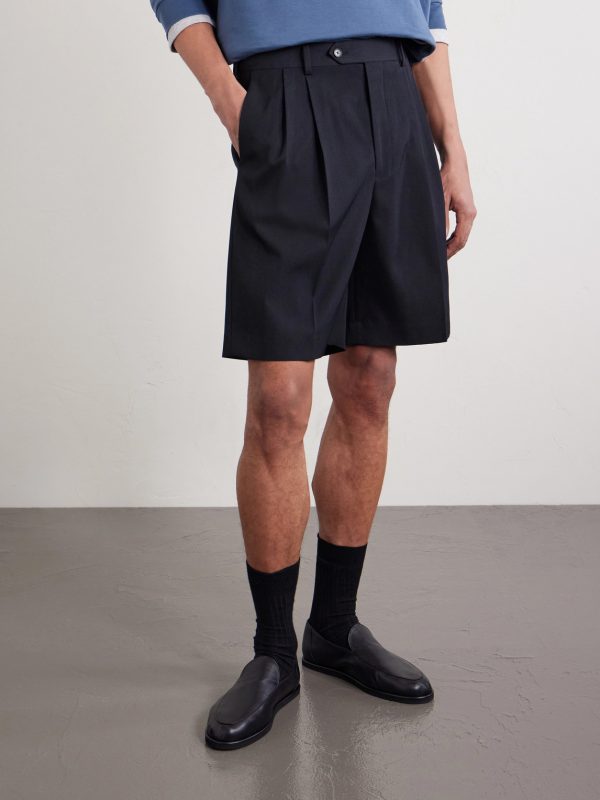 Wide-Leg Pleated Wool-Gabardine Shorts - FR