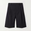 Wide-Leg Pleated Wool-Gabardine Shorts