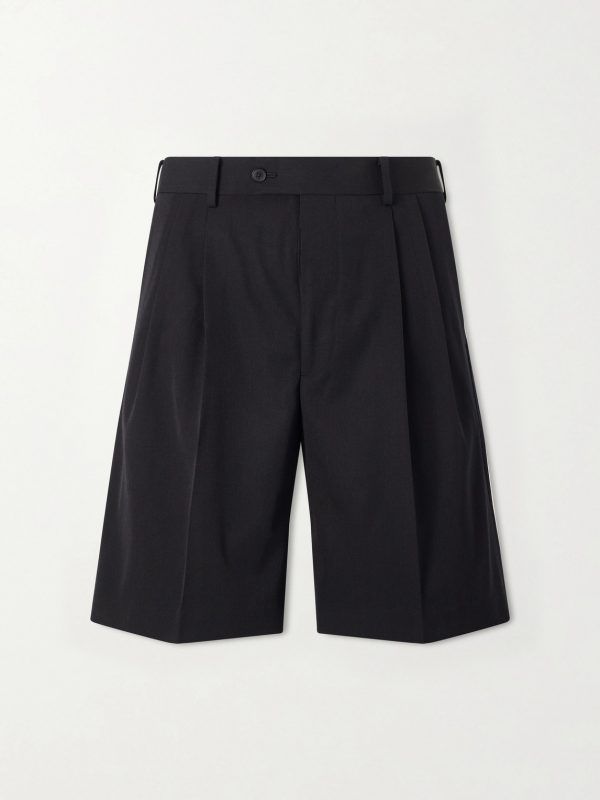 Wide-Leg Pleated Wool-Gabardine Shorts