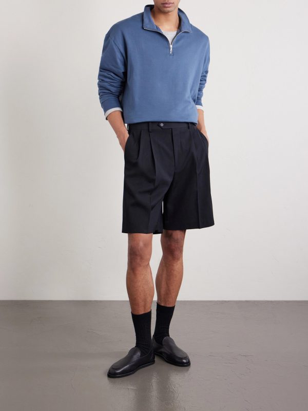 Wide-Leg Pleated Wool-Gabardine Shorts - OU