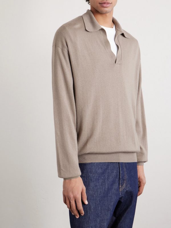 Open-Collar Cashmere and Silk-Blend Polo Shirt - FR