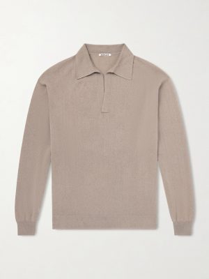 Open-Collar Cashmere and Silk-Blend Polo Shirt