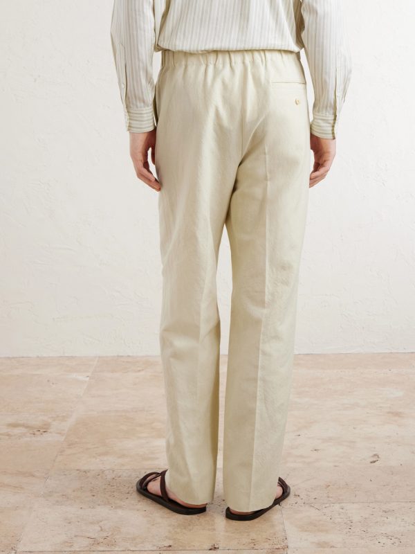 Straight-Leg Wool, Cotton and Linen-Blend Oxford Drawstring Trousers - BK Straight-Leg Wool, Cotton and Linen-Blend Oxford Drawstring Trousers - BK