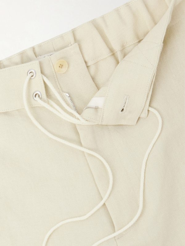 Straight-Leg Wool, Cotton and Linen-Blend Oxford Drawstring Trousers - E1 Straight-Leg Wool, Cotton and Linen-Blend Oxford Drawstring Trousers - E1