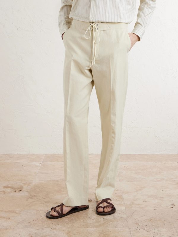 Straight-Leg Wool, Cotton and Linen-Blend Oxford Drawstring Trousers - FR Straight-Leg Wool, Cotton and Linen-Blend Oxford Drawstring Trousers - FR