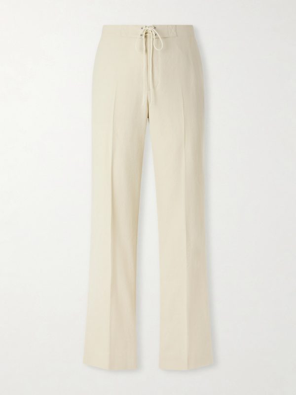 Straight-Leg Wool, Cotton and Linen-Blend Oxford Drawstring Trousers Straight-Leg Wool, Cotton and Linen-Blend Oxford Drawstring Trousers