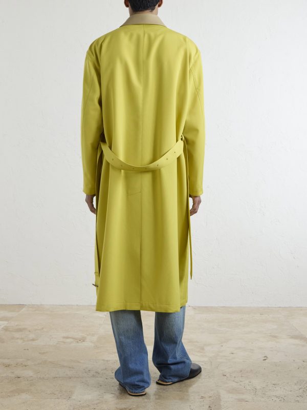 Belted Leather-Trimmed Wool-Canvas Trench Coat - BK