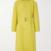 Belted Leather-Trimmed Wool-Canvas Trench Coat