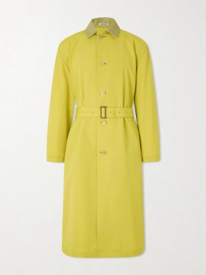 Belted Leather-Trimmed Wool-Canvas Trench Coat Belted Leather-Trimmed Wool-Canvas Trench Coat