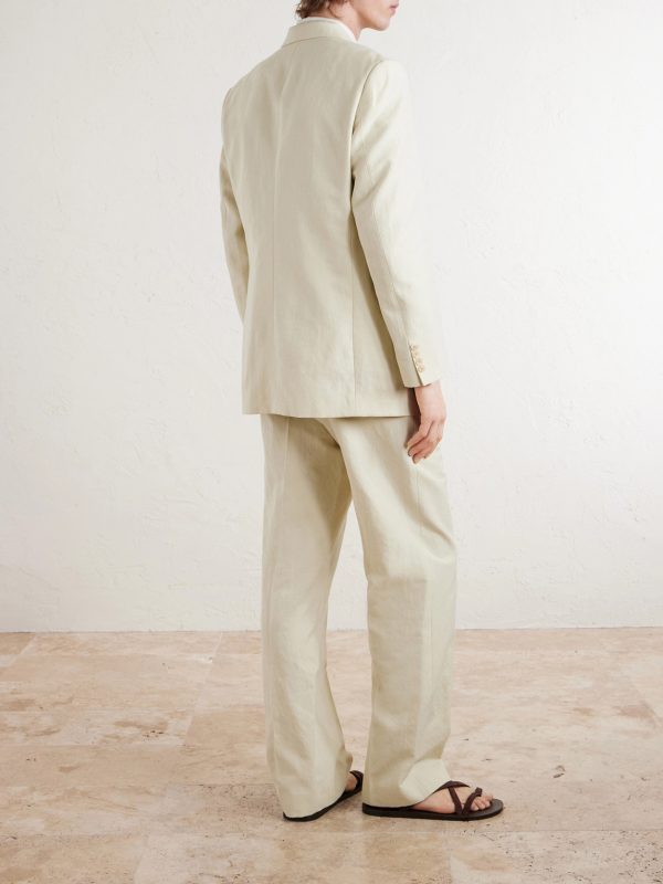 Double-Breasted Wool, Cotton And Linen-Blend Oxford Blazer - BK