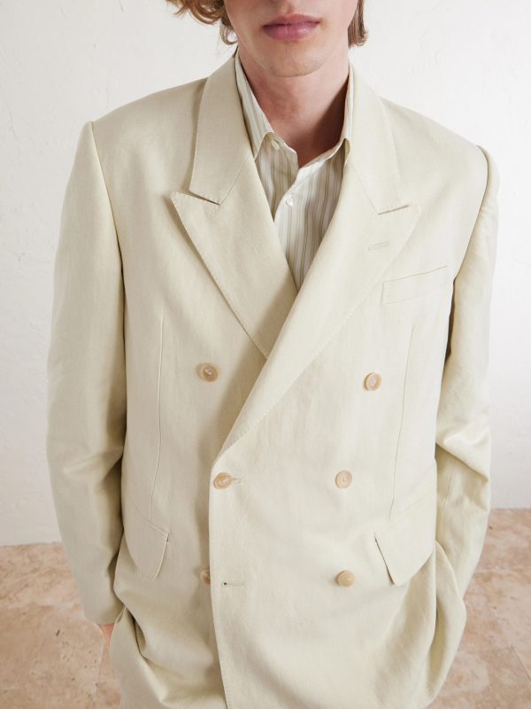 Double-Breasted Wool, Cotton And Linen-Blend Oxford Blazer - CU