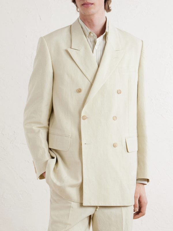 Double-Breasted Wool, Cotton And Linen-Blend Oxford Blazer - FR
