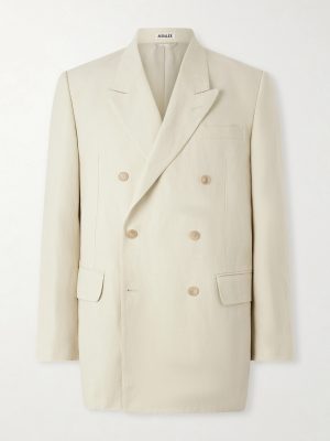 Double-Breasted Wool, Cotton And Linen-Blend Oxford Blazer Double-Breasted Wool, Cotton And Linen-Blend Oxford Blazer